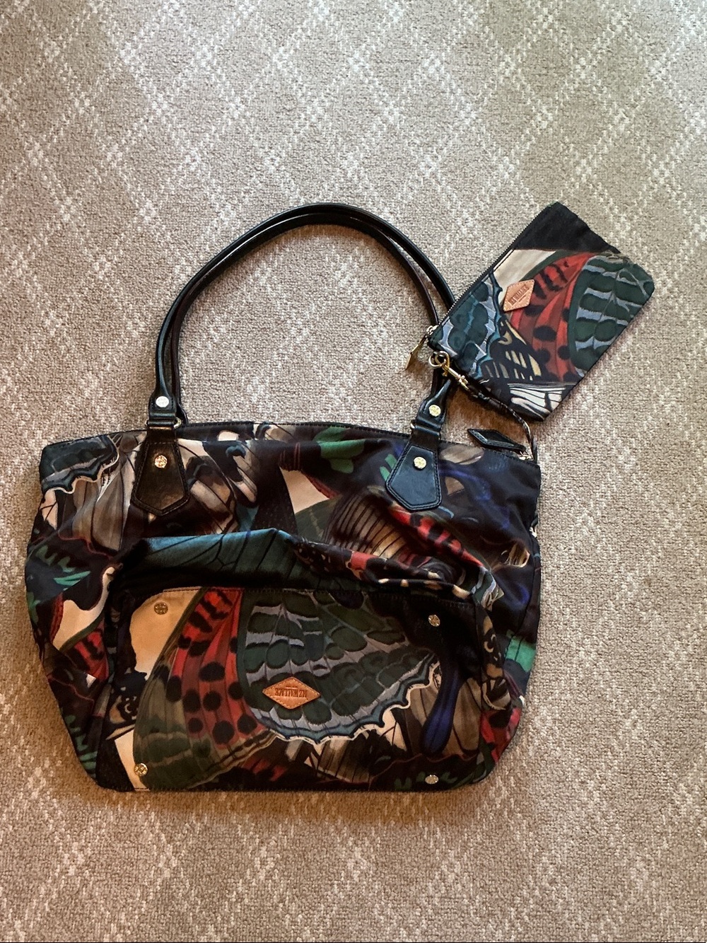 MZ Wallace Black Multicolor Butterfly Print Tote including Wristlet - Picture 3 of 13